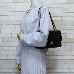 Chanel Lambskin Bag Chain Black Shoulder Matelasse
